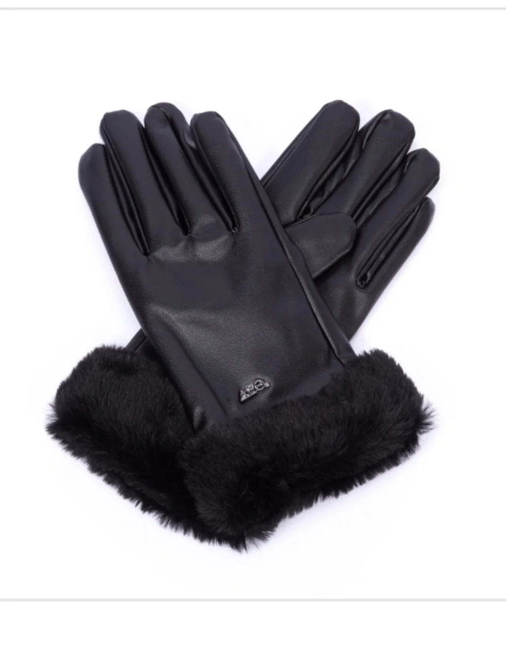 Dear Delta Black Faux Leather Gloves with Fur Cuff NEW